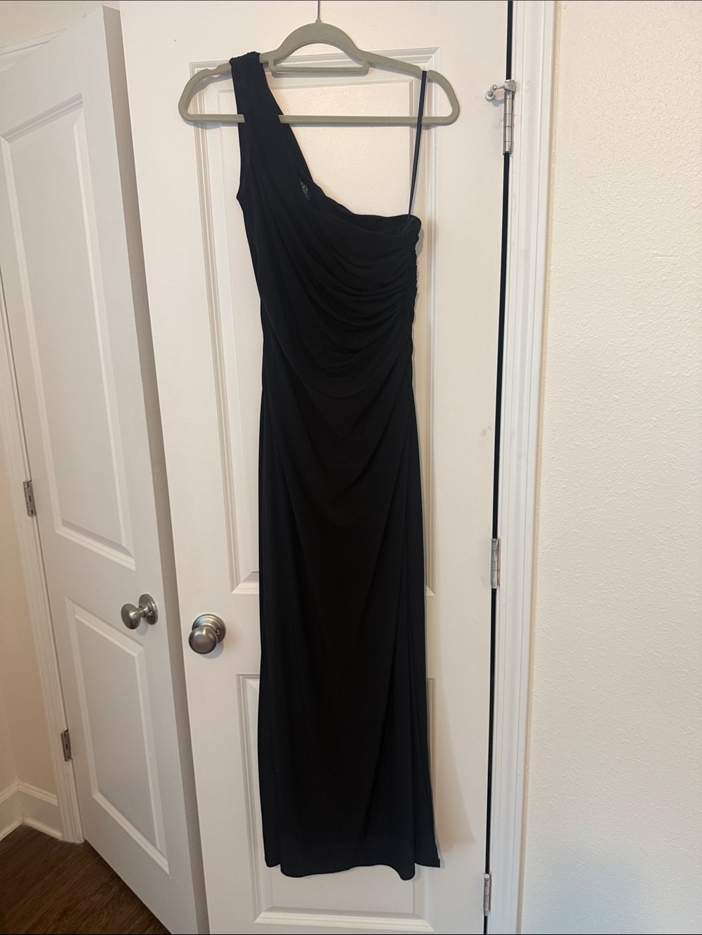 Lauren Ralph Lauren Black One-Shoulder Draped Evening Gown